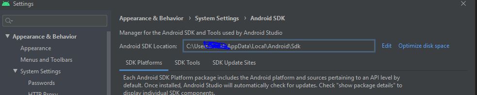 Ordner Android SDK ermittlen